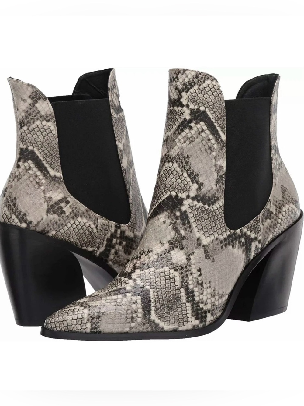 Snake-Print Pointed Toe Ankle Boots